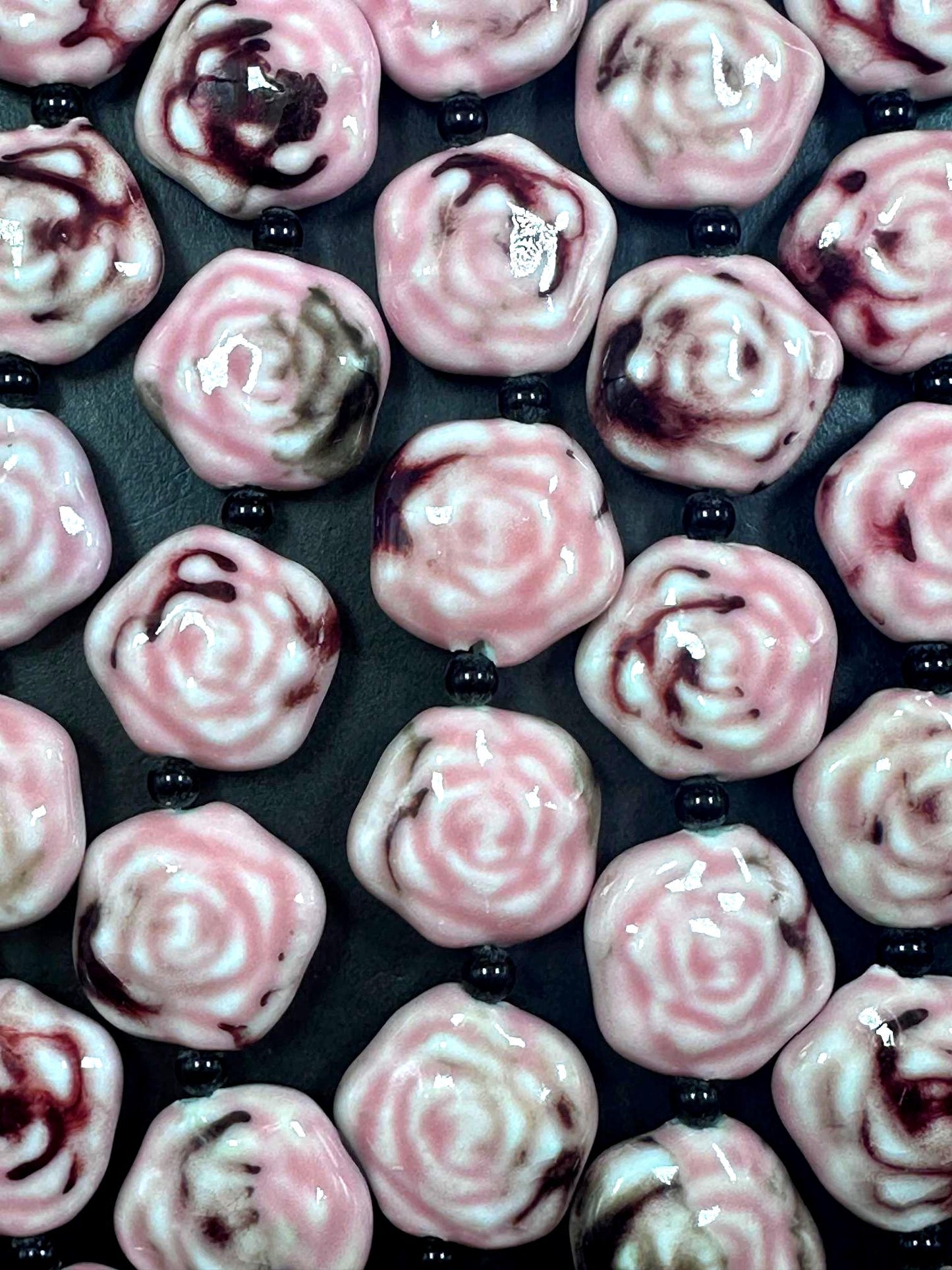 Beautiful Hand Painted Porcelain Beads, 26x27mm Unique Hand Painted Porcelain Rose Flower Shape Beads, Gorgeous Pink Porcelain Bead 8"