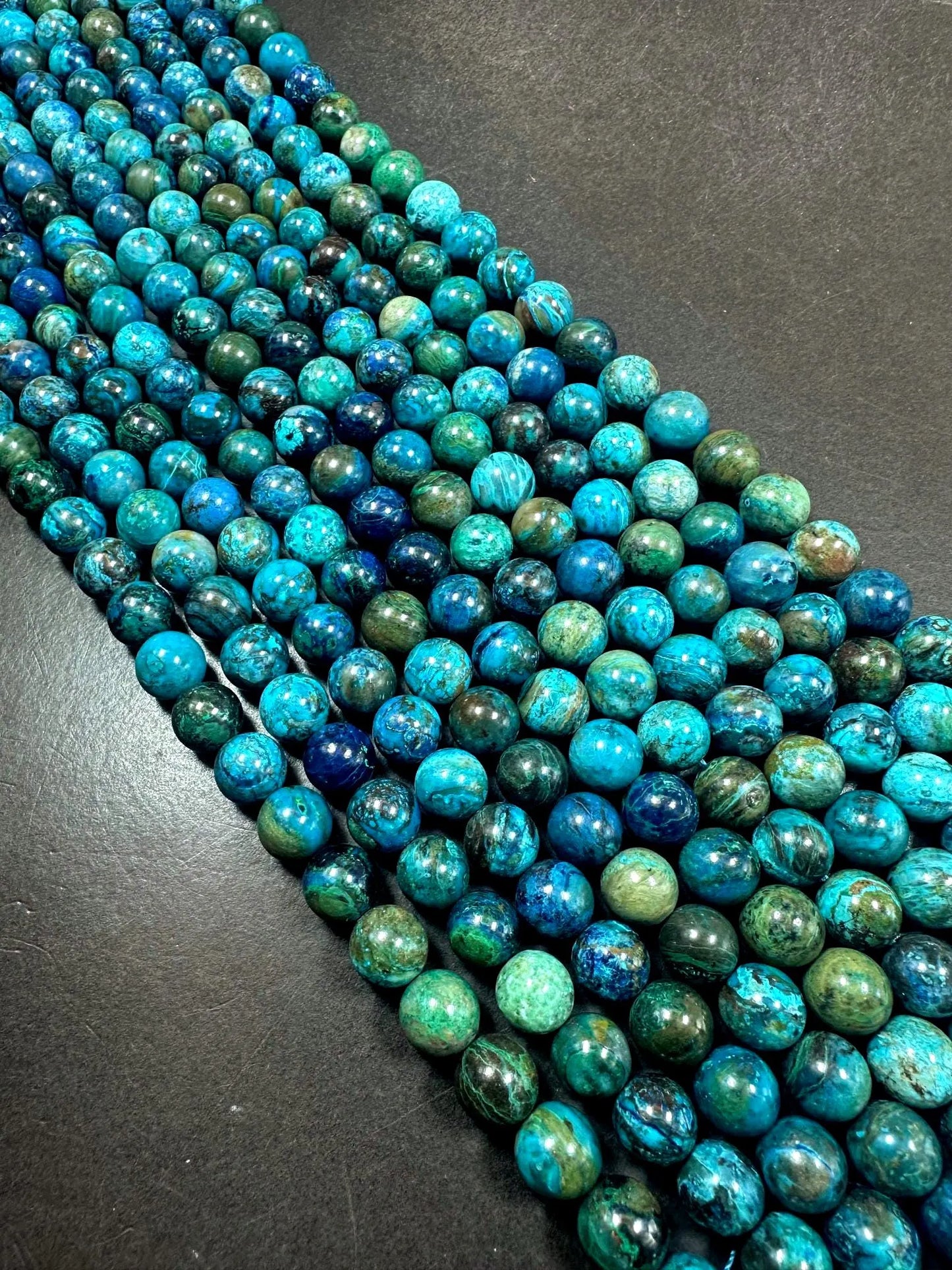 AAA 100% Natural Chrysocolla Smooth Round Shape Gemstone Beads. Gorgeous Blue Brown Color, Excellent Quality Full Strand 15.5"