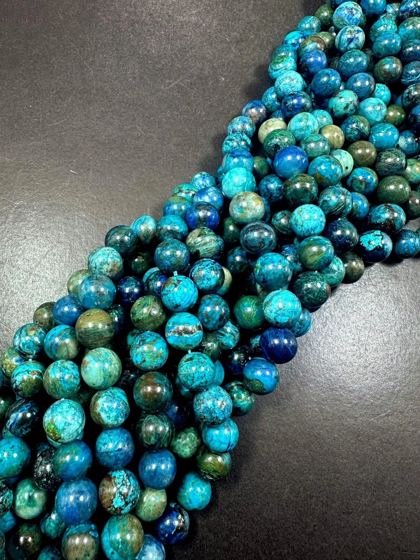 AAA 100% Natural Chrysocolla Smooth Round Shape Gemstone Beads. Gorgeous Blue Brown Color, Excellent Quality Full Strand 15.5"