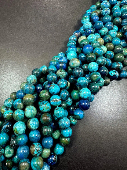 AAA 100% Natural Chrysocolla Smooth Round Shape Gemstone Beads. Gorgeous Blue Brown Color, Excellent Quality Full Strand 15.5"