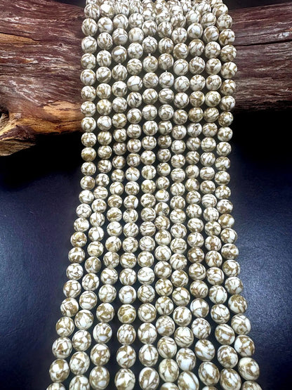 Beautiful White Beige Impression Jasper Smooth Round Shape Gemstone Beads. White and Beige Mixed Pattern, Great Quality Full strand 15.5"