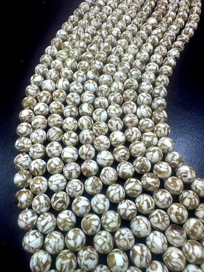 Beautiful White Beige Impression Jasper Smooth Round Shape Gemstone Beads. White and Beige Mixed Pattern, Great Quality Full strand 15.5"