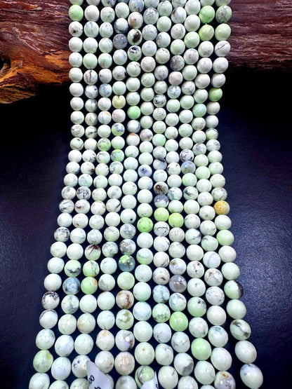 100% Natural Lemon Chrysoprase Smooth Round Shape Gemstone Beads. White Color with Light Green Tint, Great Quality Full Strand 15.5"