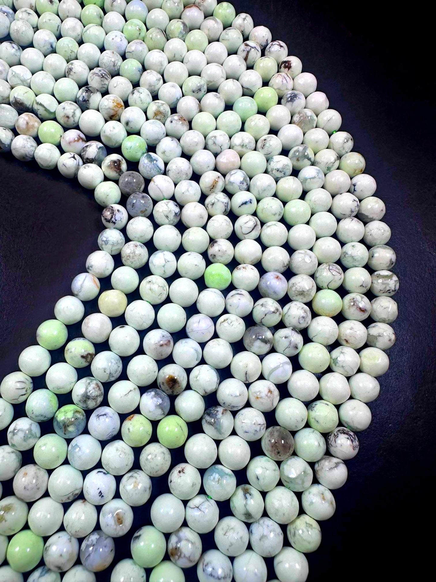 100% Natural Lemon Chrysoprase Smooth Round Shape Gemstone Beads. White Color with Light Green Tint, Great Quality Full Strand 15.5"