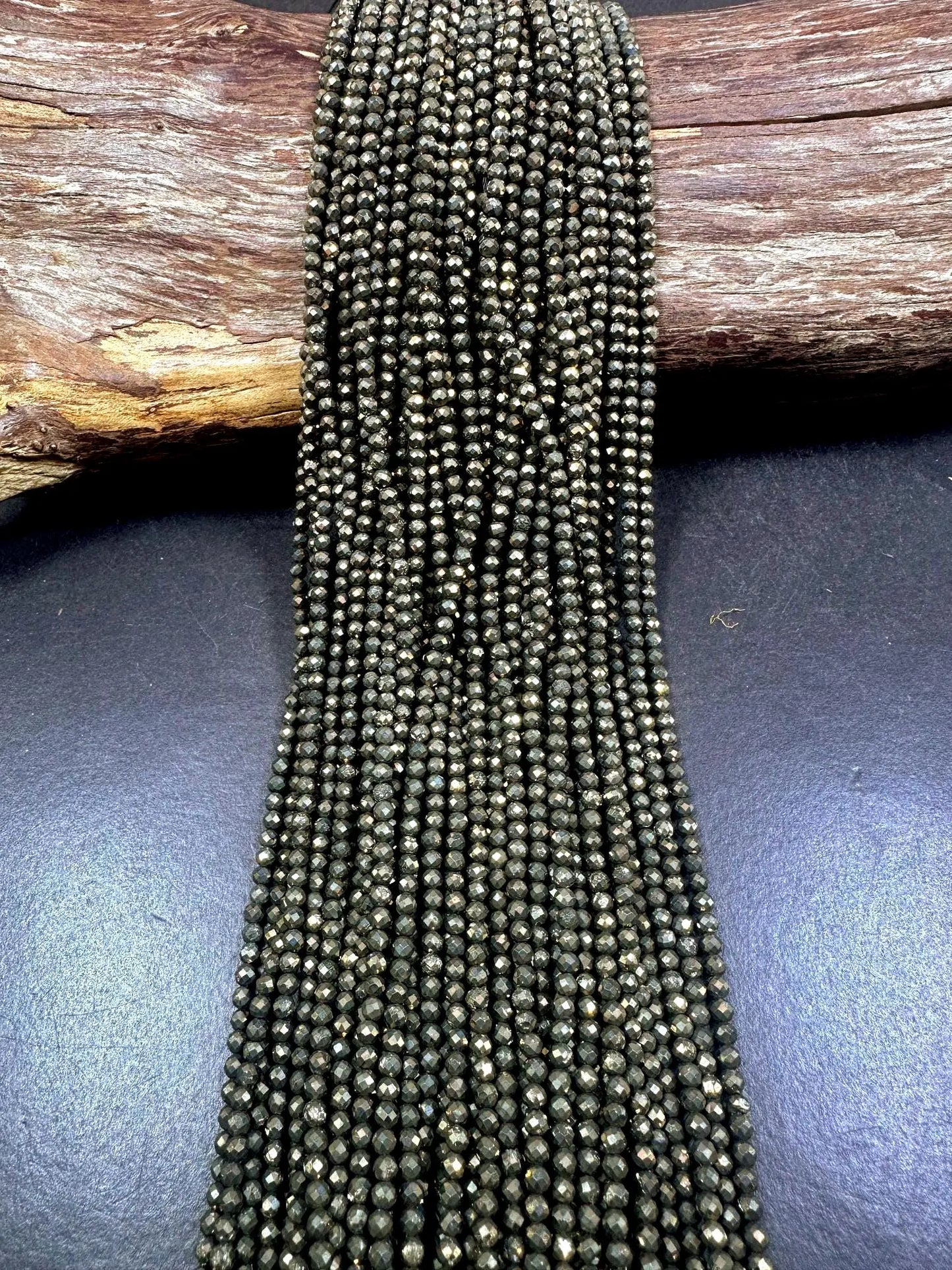 Beautiful Gold Pyrite Faceted Round Shape Gemstone Beads. Nice Gold Color, 3mm, Great Quality 15.5"