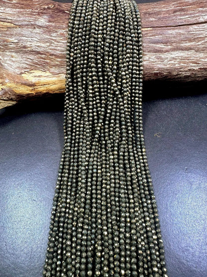Beautiful Gold Pyrite Faceted Round Shape Gemstone Beads. Nice Gold Color, 3mm, Great Quality 15.5"