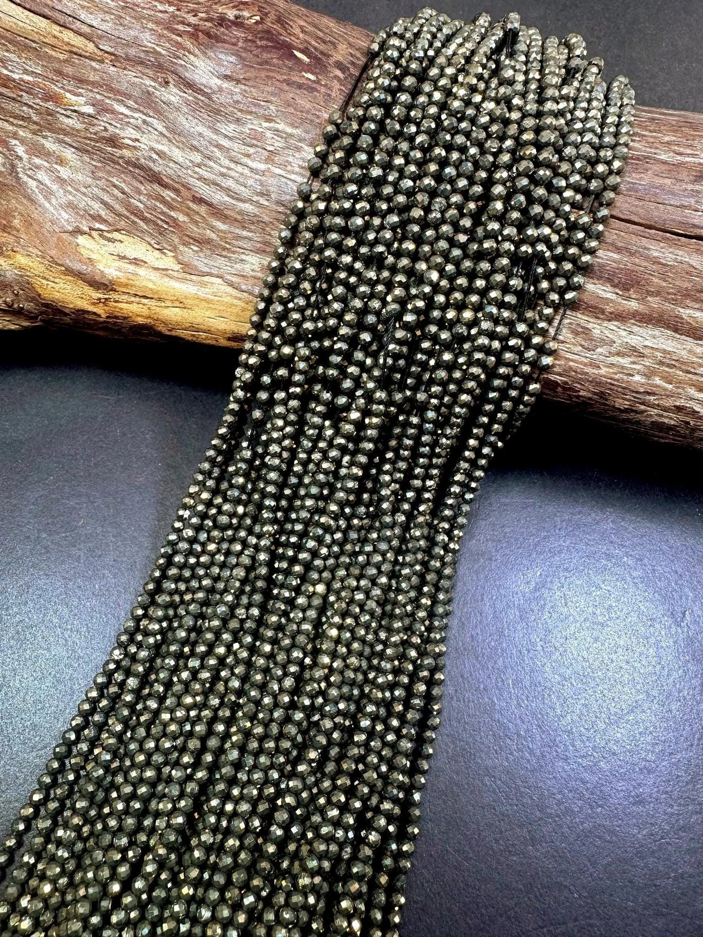 Beautiful Gold Pyrite Faceted Round Shape Gemstone Beads. Nice Gold Color, 3mm, Great Quality 15.5"