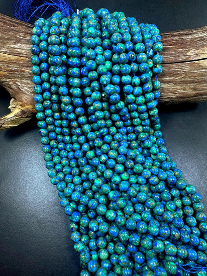 Natural Compress Turquoise with Lapis Smooth Round shape Gemstone Beads. 8mm, Stunning Blue and Green Mixed Colors, Great Quality 15.5"