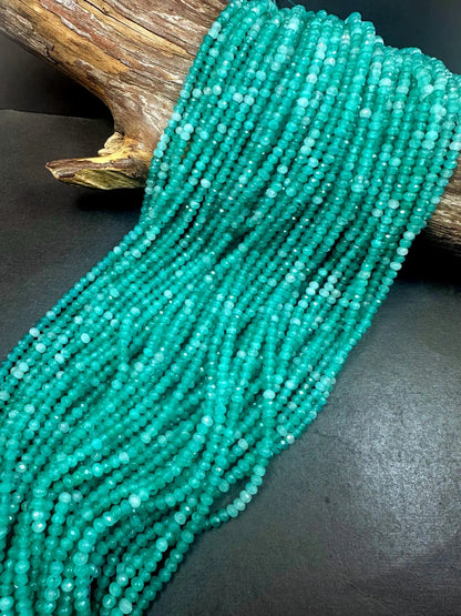 100% AAA Natural Amazonite Faceted Rondelle Shape Gemstone Beads. 4mm Natural Multicolor Blue Green Pattern, Excellent Quality 15.5"