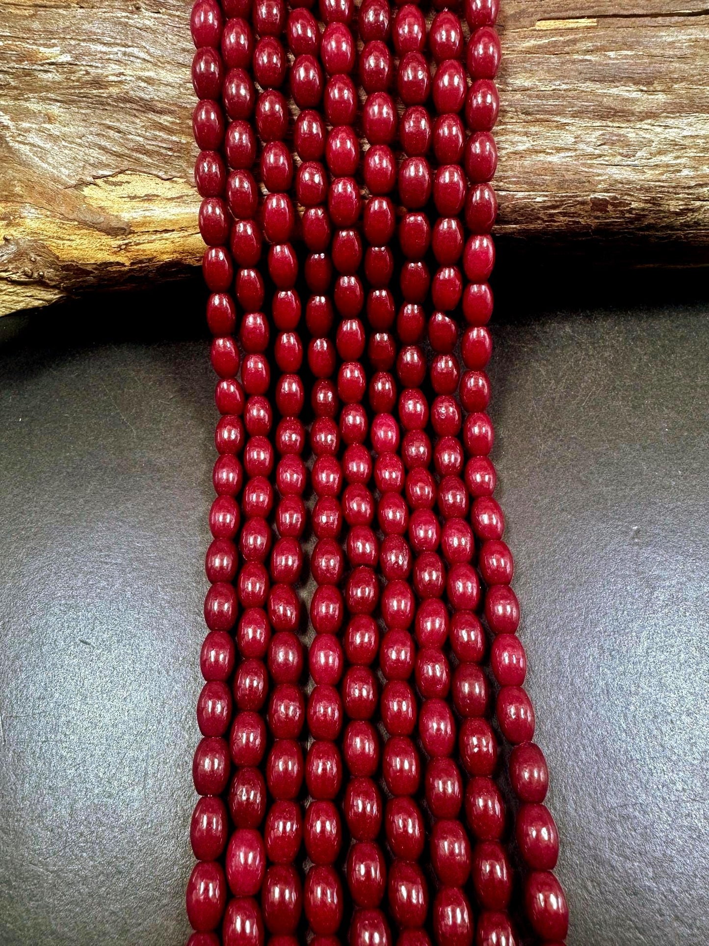 Beautiful Dark Red Jade Barrel Shape Gemstone Beads. Stunning Dark Red Shade, Great Quality Full Strand 15.5"