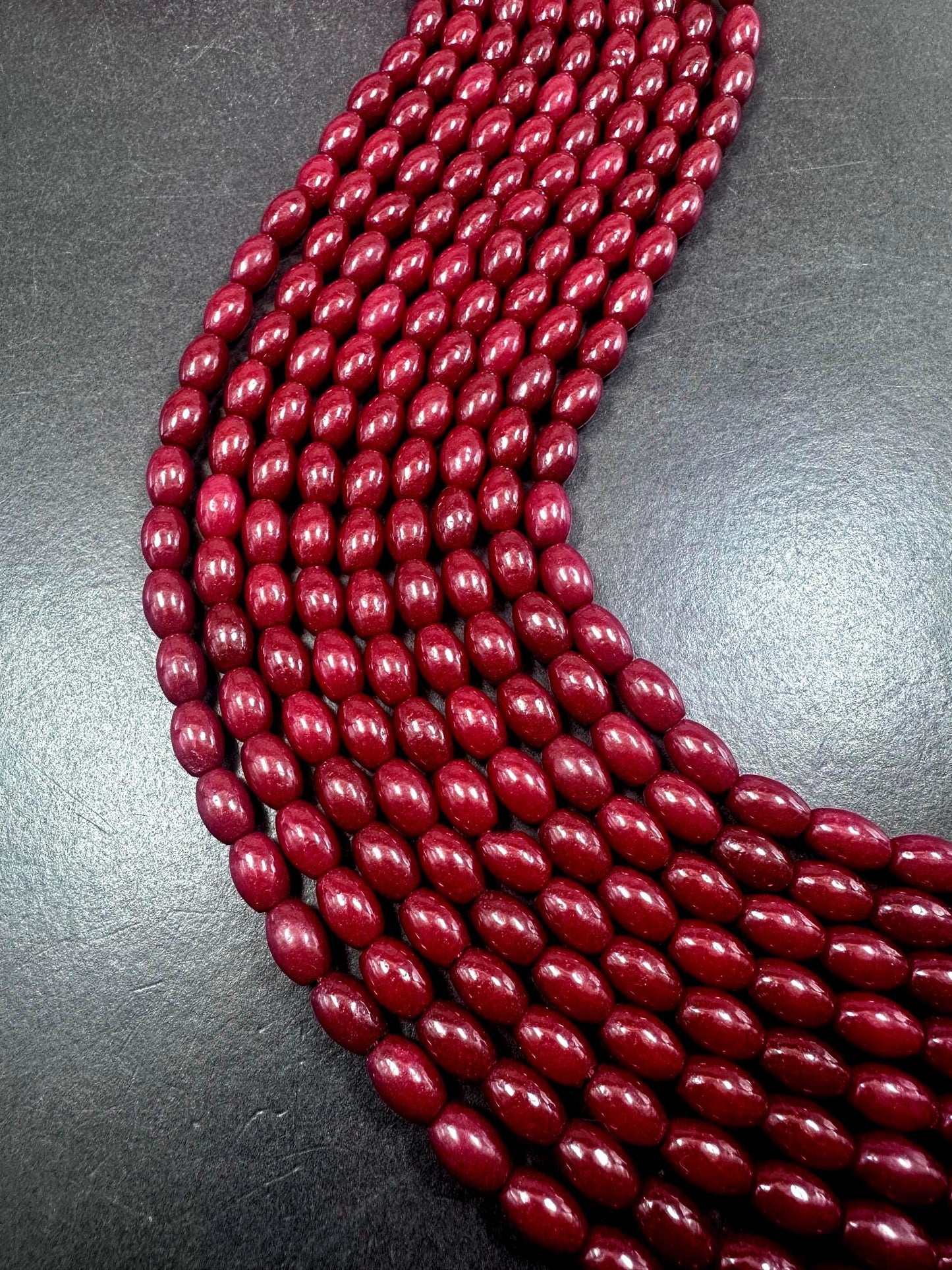 Beautiful Dark Red Jade Barrel Shape Gemstone Beads. Stunning Dark Red Shade, Great Quality Full Strand 15.5"