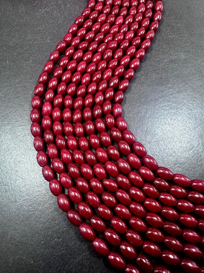 Beautiful Dark Red Jade Barrel Shape Gemstone Beads. Stunning Dark Red Shade, Great Quality Full Strand 15.5"