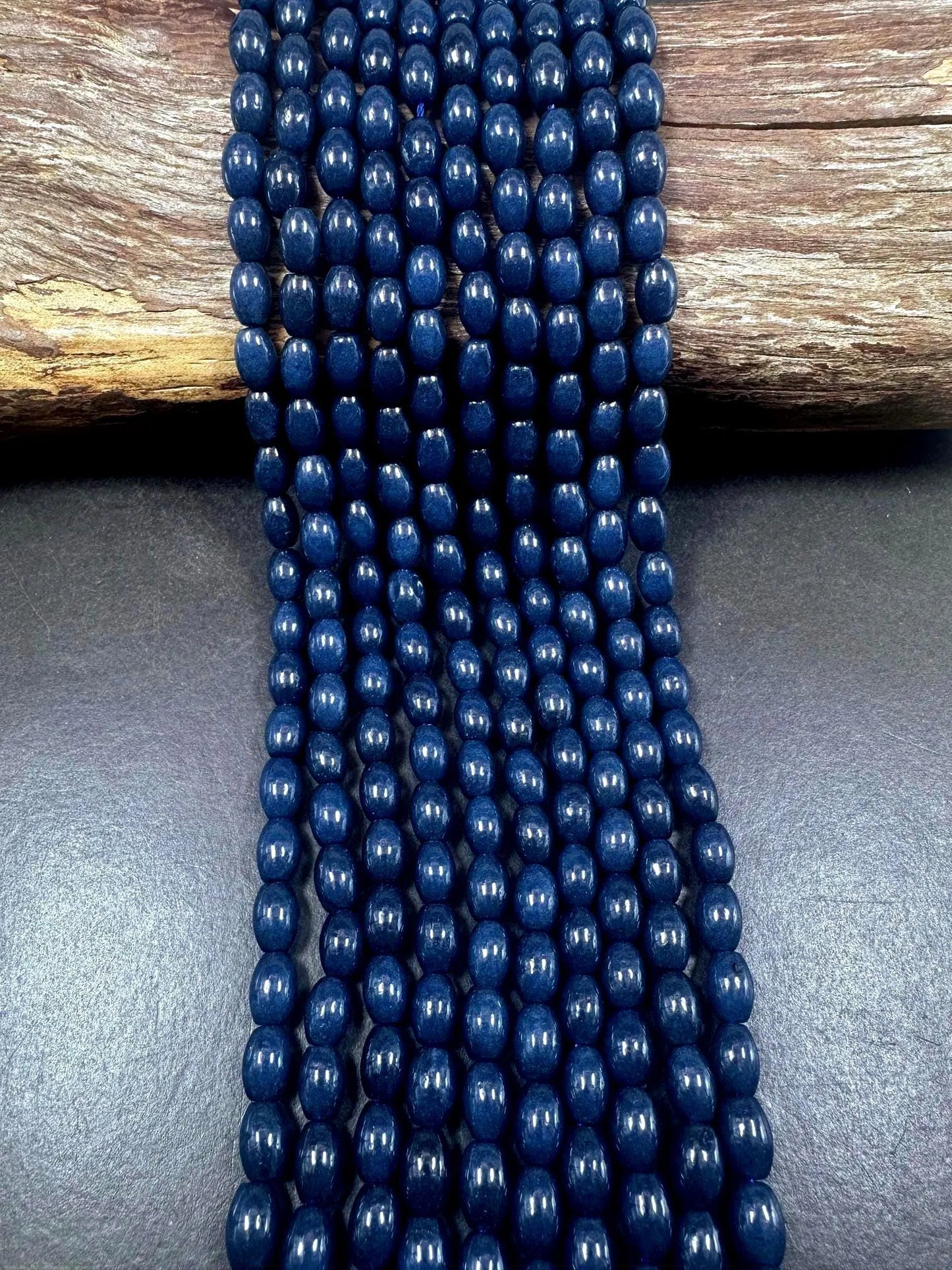 Beautiful Navy Blue Jade Barrel Shape Gemstone Beads. Stunning Navy Blue Shade, Great Quality Full Strand 15.5"