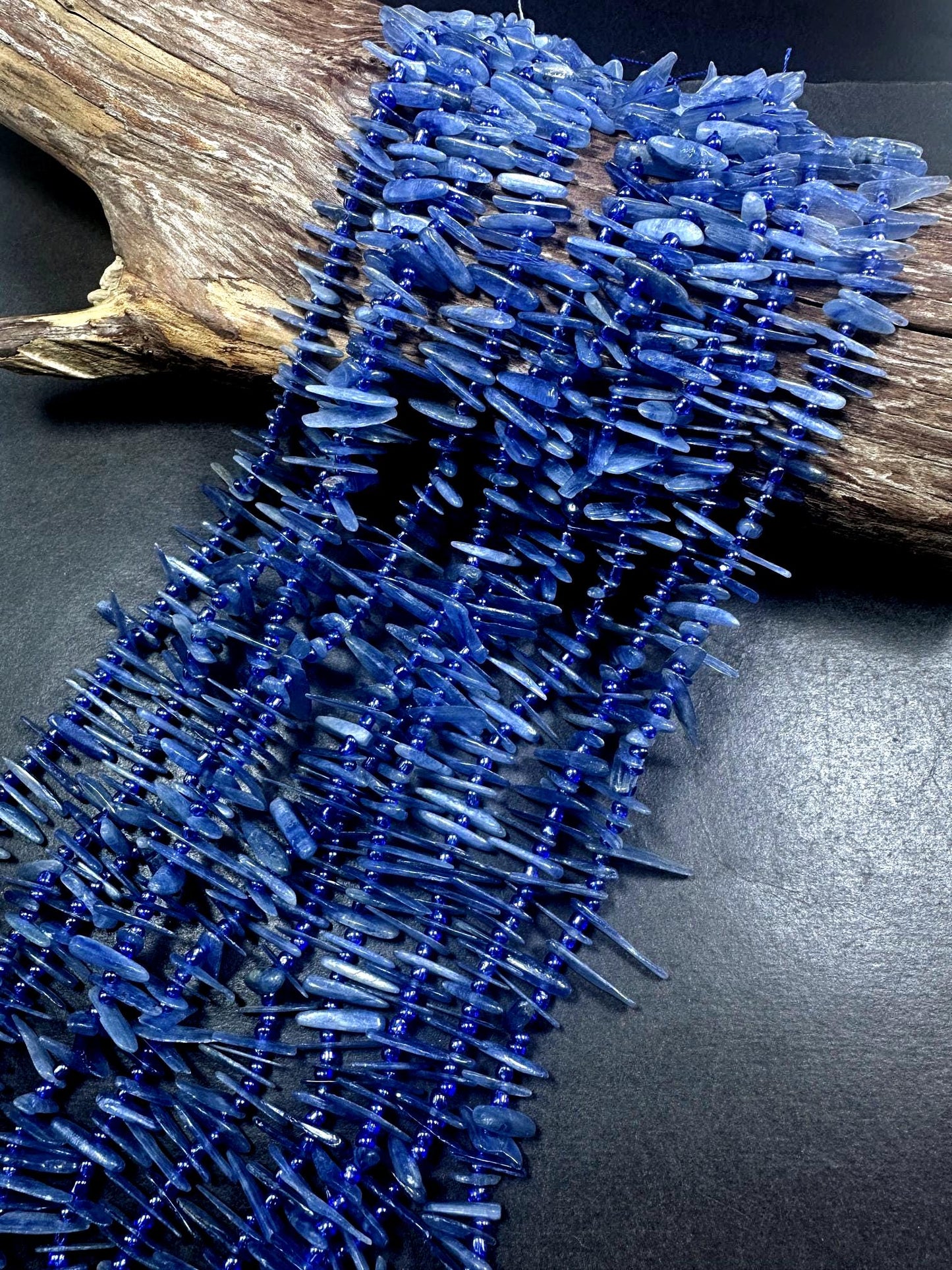 Graduated 100% AAA Natural Blue Kyanite Stick Shape Gemstone Beads. 10x5mm-26x6mm, Great Quality 15.5"