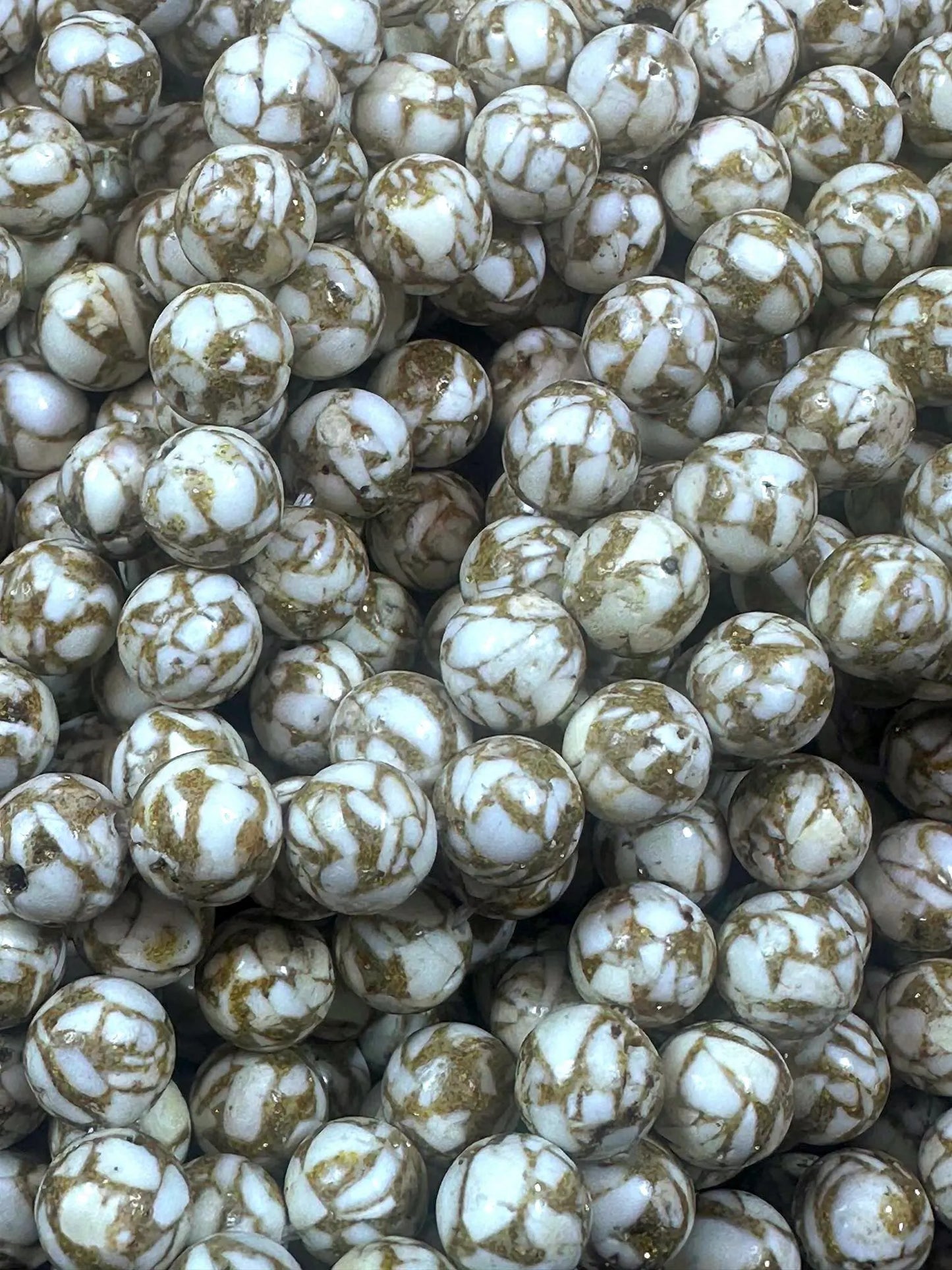 Beautiful White Beige Impression Jasper Smooth Round Shape Gemstone Beads. White and Beige Mixed Pattern, Great Quality Full strand 15.5"