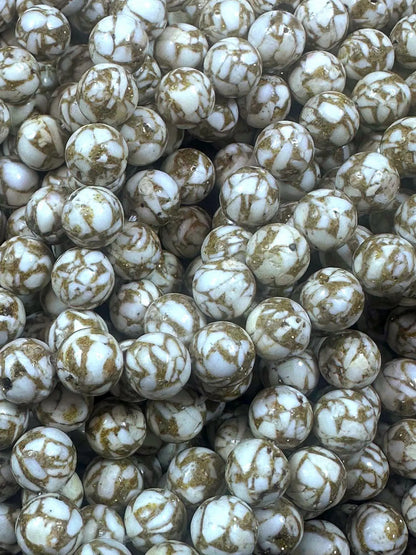 Beautiful White Beige Impression Jasper Smooth Round Shape Gemstone Beads. White and Beige Mixed Pattern, Great Quality Full strand 15.5"