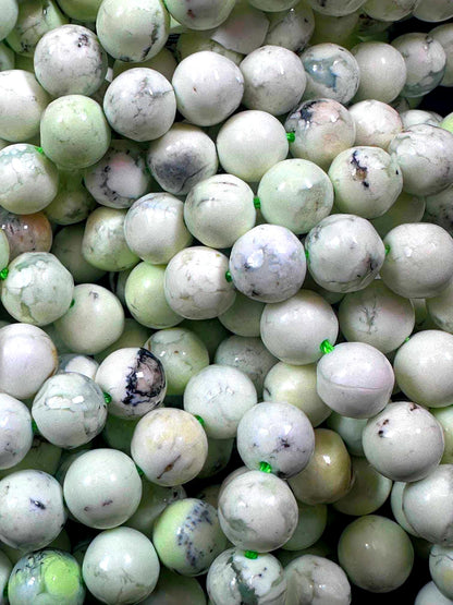 100% Natural Lemon Chrysoprase Smooth Round Shape Gemstone Beads. White Color with Light Green Tint, Great Quality Full Strand 15.5"