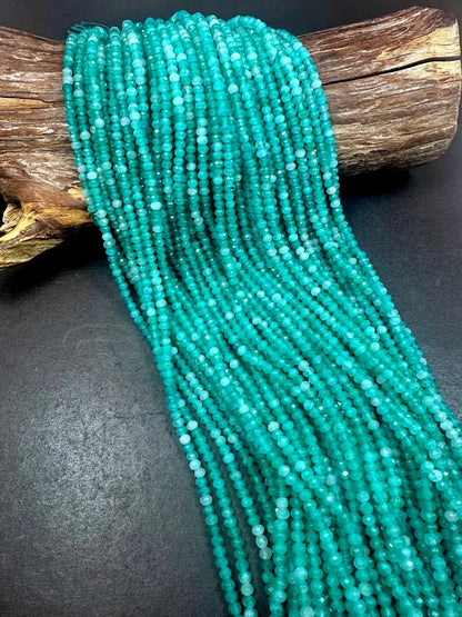 100% AAA Natural Amazonite Faceted Rondelle Shape Gemstone Beads. 4mm Natural Multicolor Blue Green Pattern, Excellent Quality 15.5"