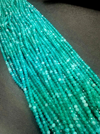 100% AAA Natural Amazonite Faceted Rondelle Shape Gemstone Beads. 4mm Natural Multicolor Blue Green Pattern, Excellent Quality 15.5"
