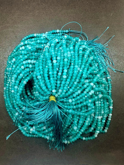 100% AAA Natural Amazonite Faceted Rondelle Shape Gemstone Beads. 4mm Natural Multicolor Blue Green Pattern, Excellent Quality 15.5"