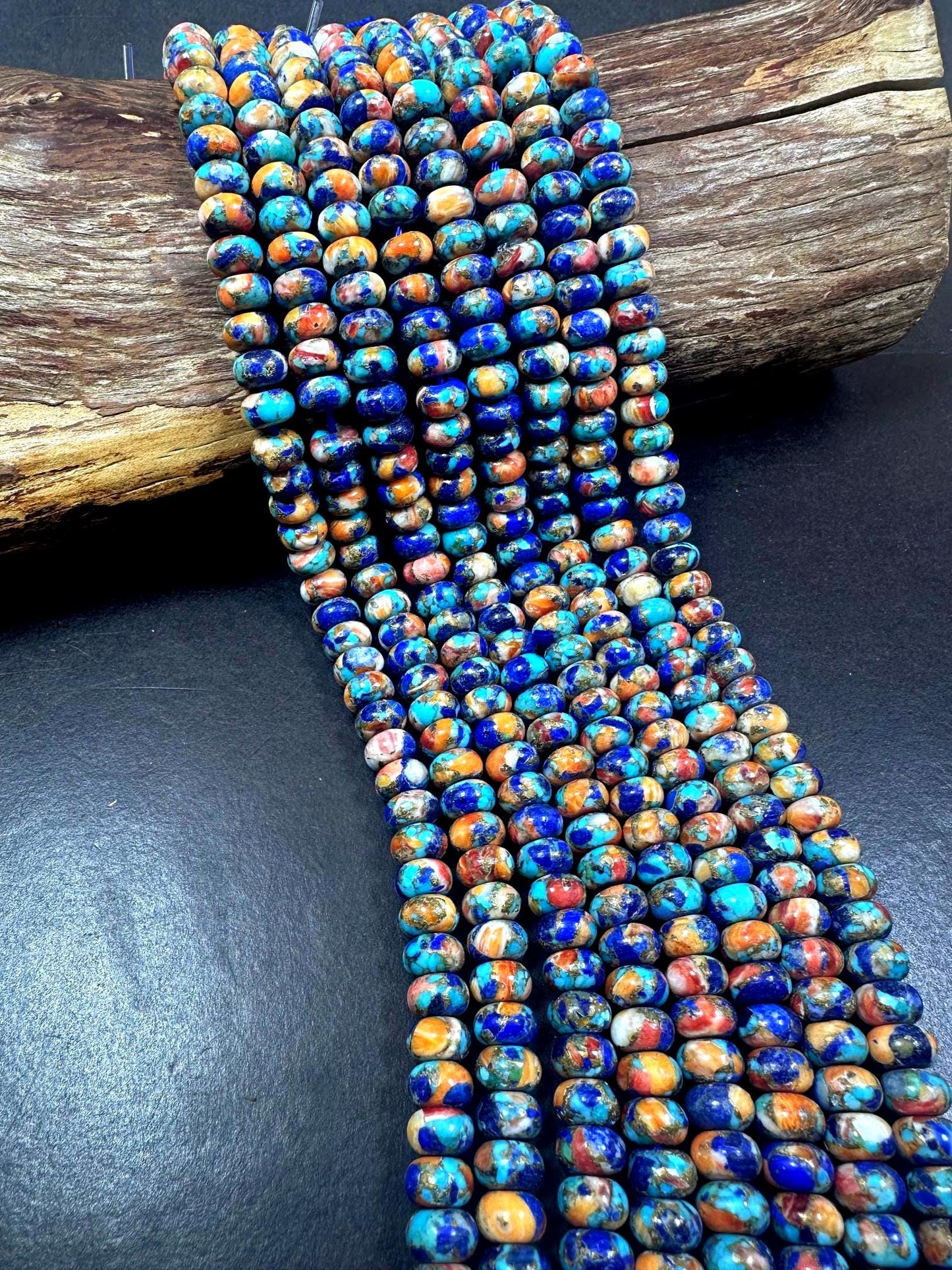 100% Natural Spiny Oyster Turquoise Rondelle Shape Gemstone Beads. 5x8mm, Beautiful Multicolor Pattern Excellent Quality Full Strand 15.5"
