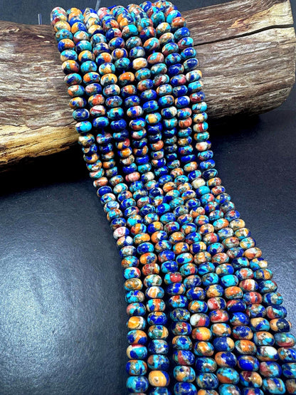 100% Natural Spiny Oyster Turquoise Rondelle Shape Gemstone Beads. 5x8mm, Beautiful Multicolor Pattern Excellent Quality Full Strand 15.5"