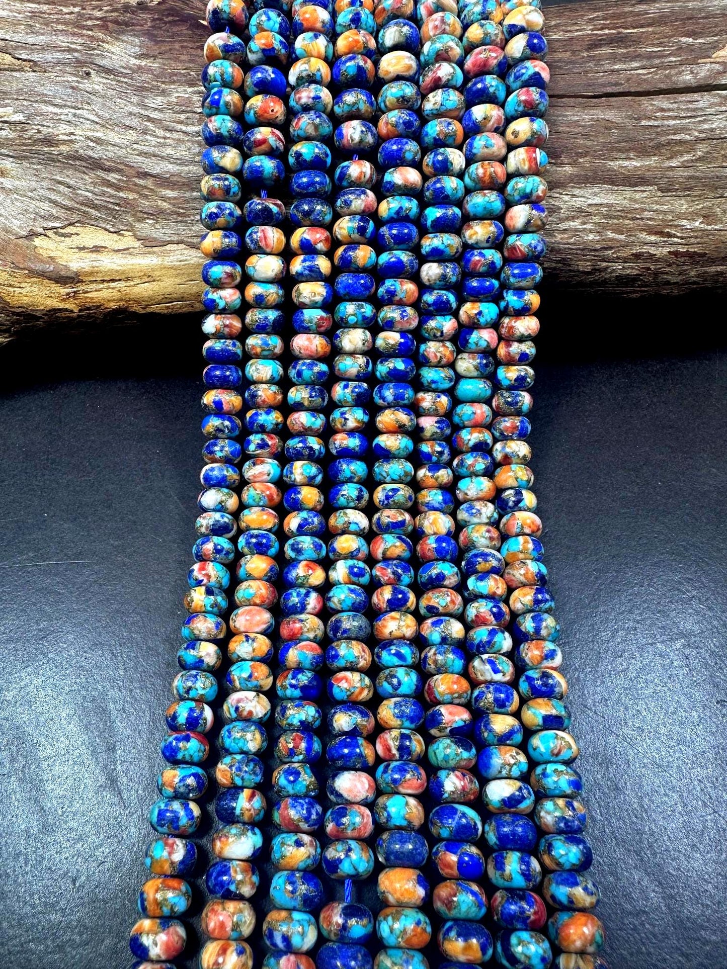 100% Natural Spiny Oyster Turquoise Rondelle Shape Gemstone Beads. 5x8mm, Beautiful Multicolor Pattern Excellent Quality Full Strand 15.5"