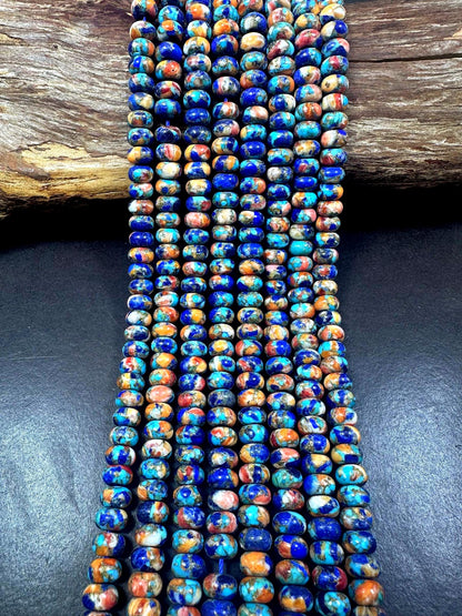 100% Natural Spiny Oyster Turquoise Rondelle Shape Gemstone Beads. 5x8mm, Beautiful Multicolor Pattern Excellent Quality Full Strand 15.5"