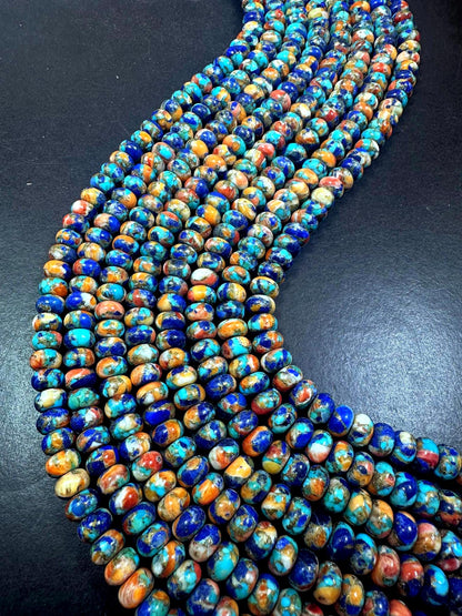 100% Natural Spiny Oyster Turquoise Rondelle Shape Gemstone Beads. 5x8mm, Beautiful Multicolor Pattern Excellent Quality Full Strand 15.5"