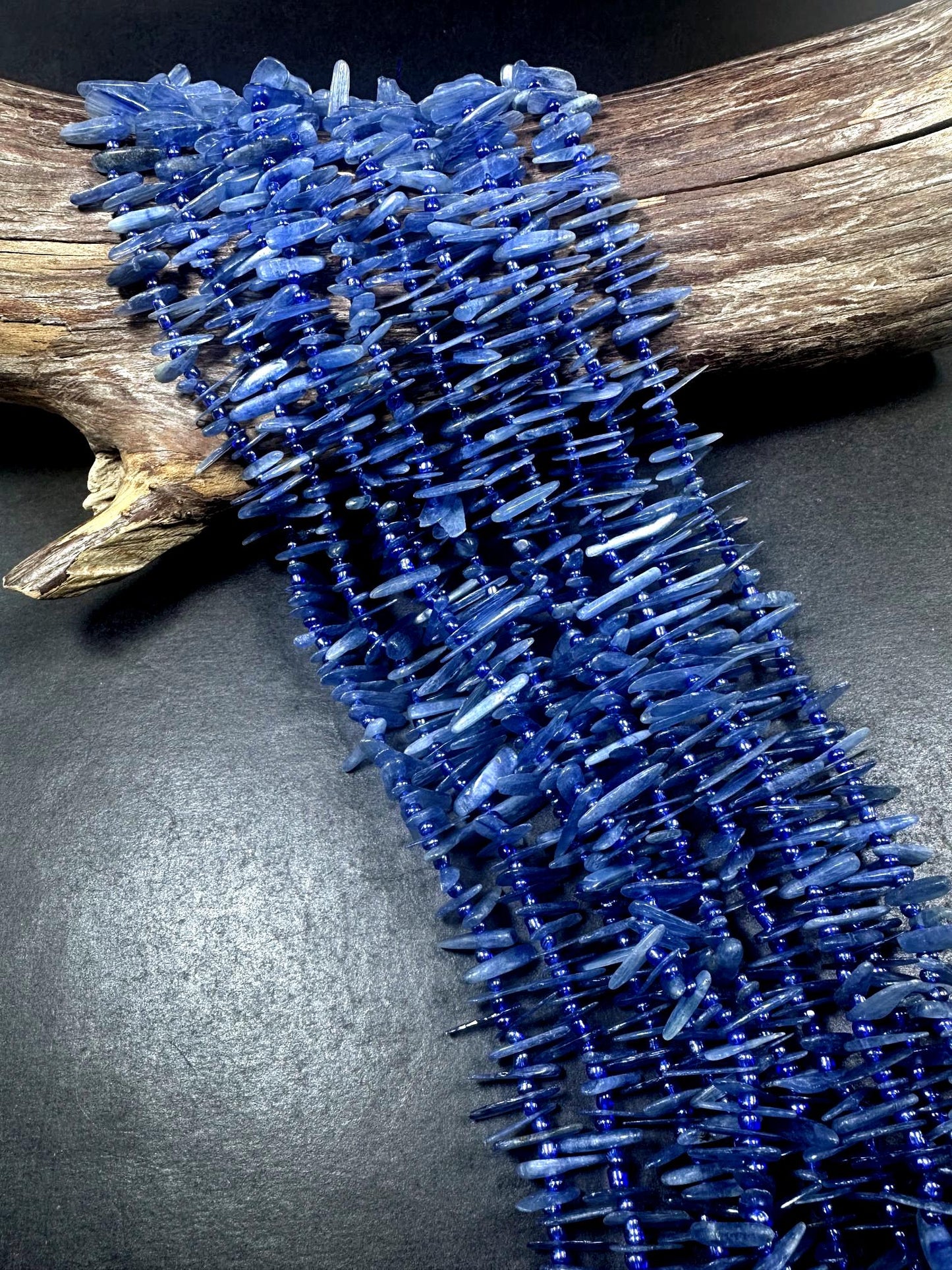 Graduated 100% AAA Natural Blue Kyanite Stick Shape Gemstone Beads. 10x5mm-26x6mm, Great Quality 15.5"