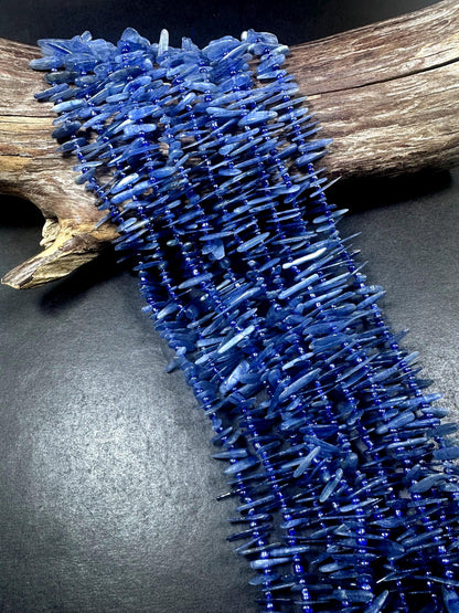 Graduated 100% AAA Natural Blue Kyanite Stick Shape Gemstone Beads. 10x5mm-26x6mm, Great Quality 15.5"