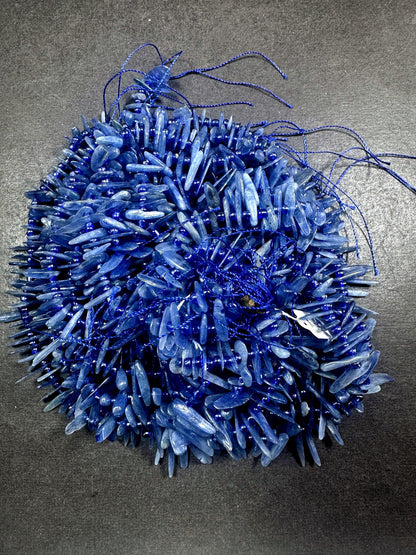 Graduated 100% AAA Natural Blue Kyanite Stick Shape Gemstone Beads. 10x5mm-26x6mm, Great Quality 15.5"