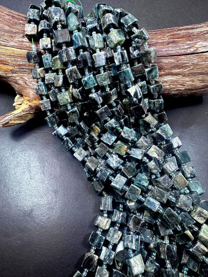 100% Natural Green Kyanite Cut Cube Shape Gemstone Beads. 33x31mm, Dark Green Color, Great Quality Full Strand 15.5"