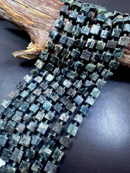 100% Natural Green Kyanite Cut Cube Shape Gemstone Beads. 33x31mm, Dark Green Color, Great Quality Full Strand 15.5"