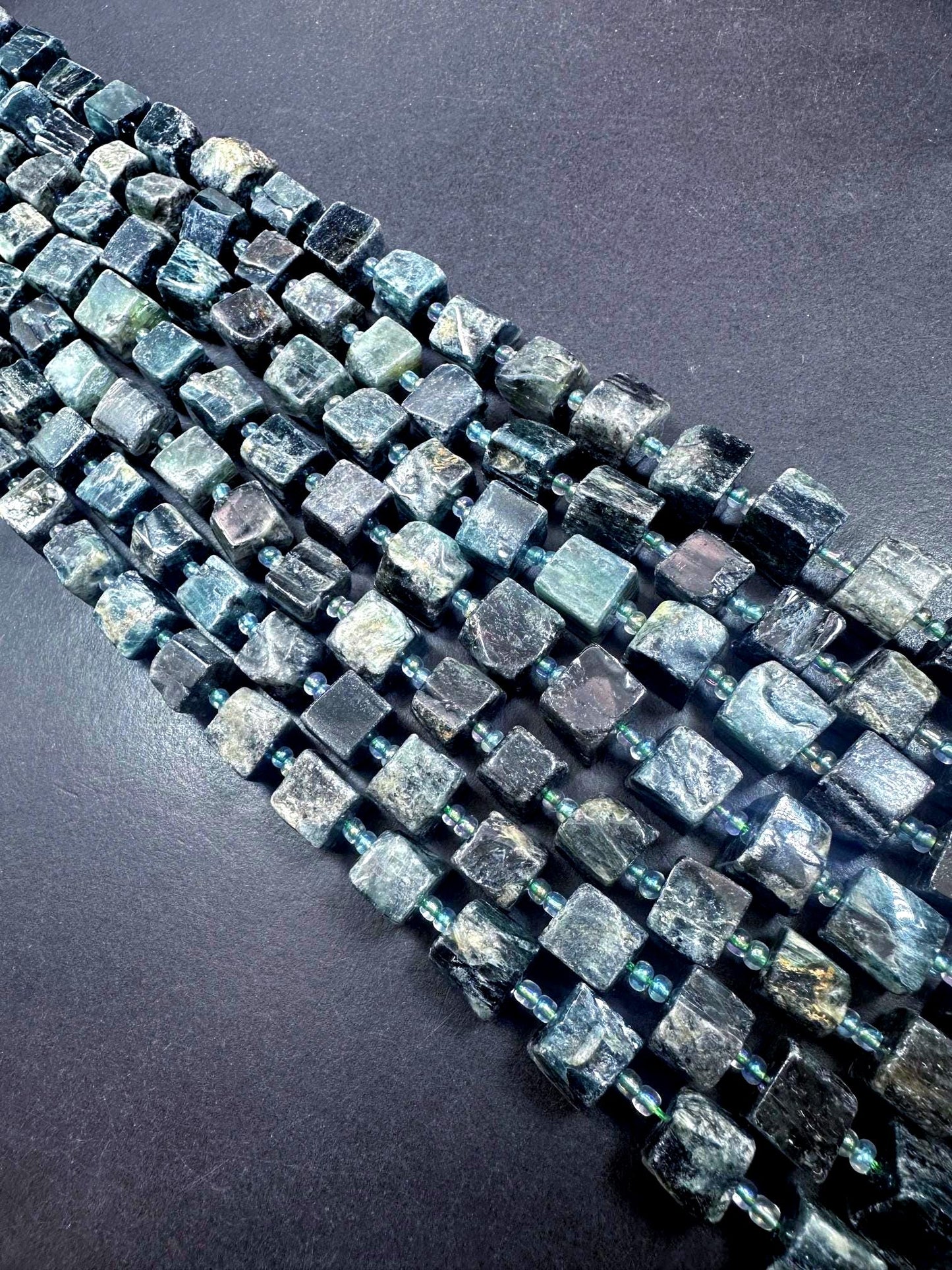 100% Natural Green Kyanite Cut Cube Shape Gemstone Beads. 33x31mm, Dark Green Color, Great Quality Full Strand 15.5"
