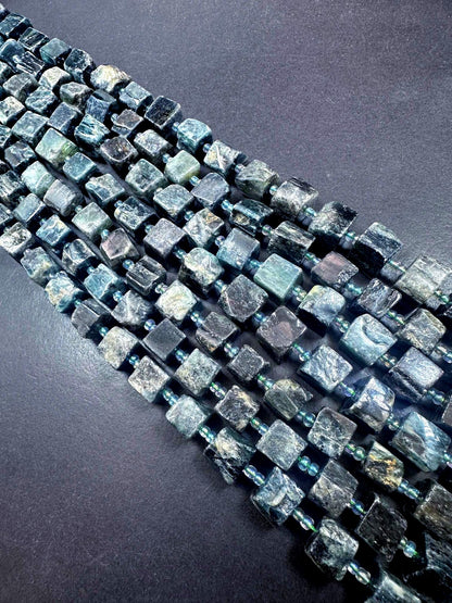 100% Natural Green Kyanite Cut Cube Shape Gemstone Beads. 33x31mm, Dark Green Color, Great Quality Full Strand 15.5"