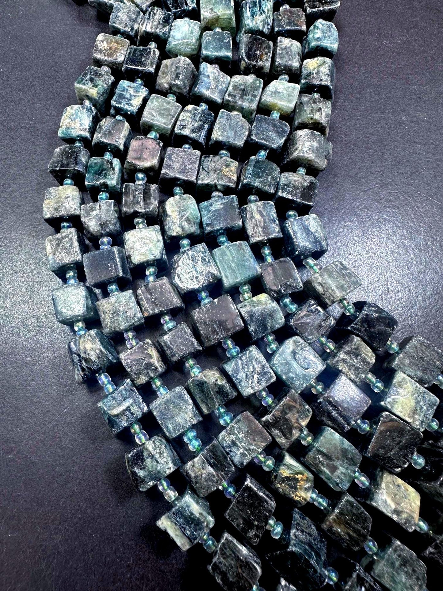 100% Natural Green Kyanite Cut Cube Shape Gemstone Beads. 33x31mm, Dark Green Color, Great Quality Full Strand 15.5"
