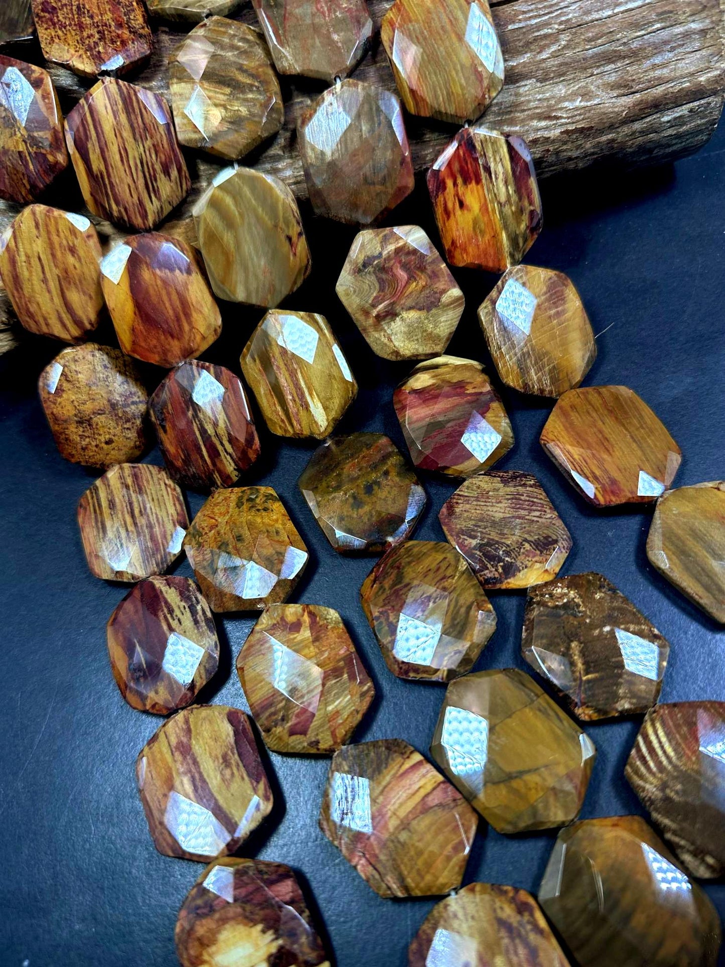 100% Natural Mookaite Faceted Elongated Hexagon Shape Gemstone Pendants, 33x26mm Chestnut Brown Color Excellent Quality, Full Strand 15.5"