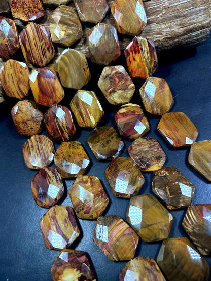100% Natural Mookaite Faceted Elongated Hexagon Shape Gemstone Pendants, 33x26mm Chestnut Brown Color Excellent Quality, Full Strand 15.5"