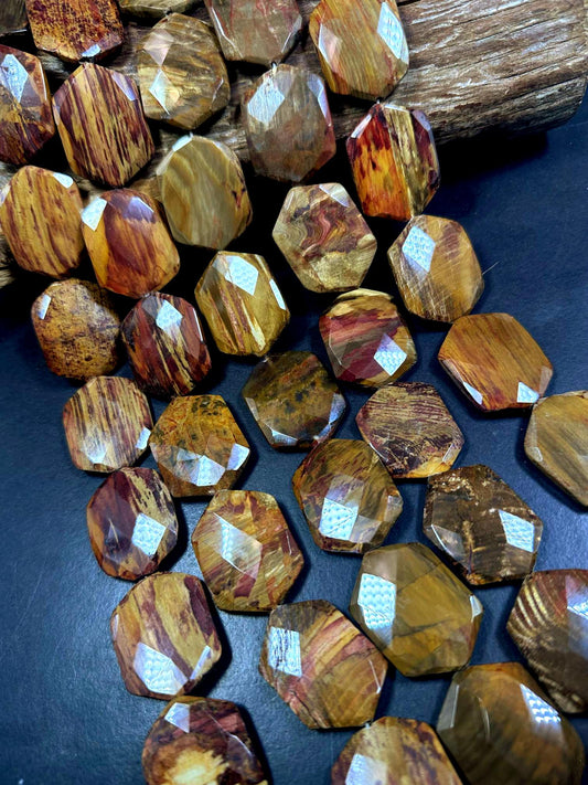 100% Natural Mookaite Faceted Elongated Hexagon Shape Gemstone Pendants, 33x26mm Chestnut Brown Color Excellent Quality, Full Strand 15.5"