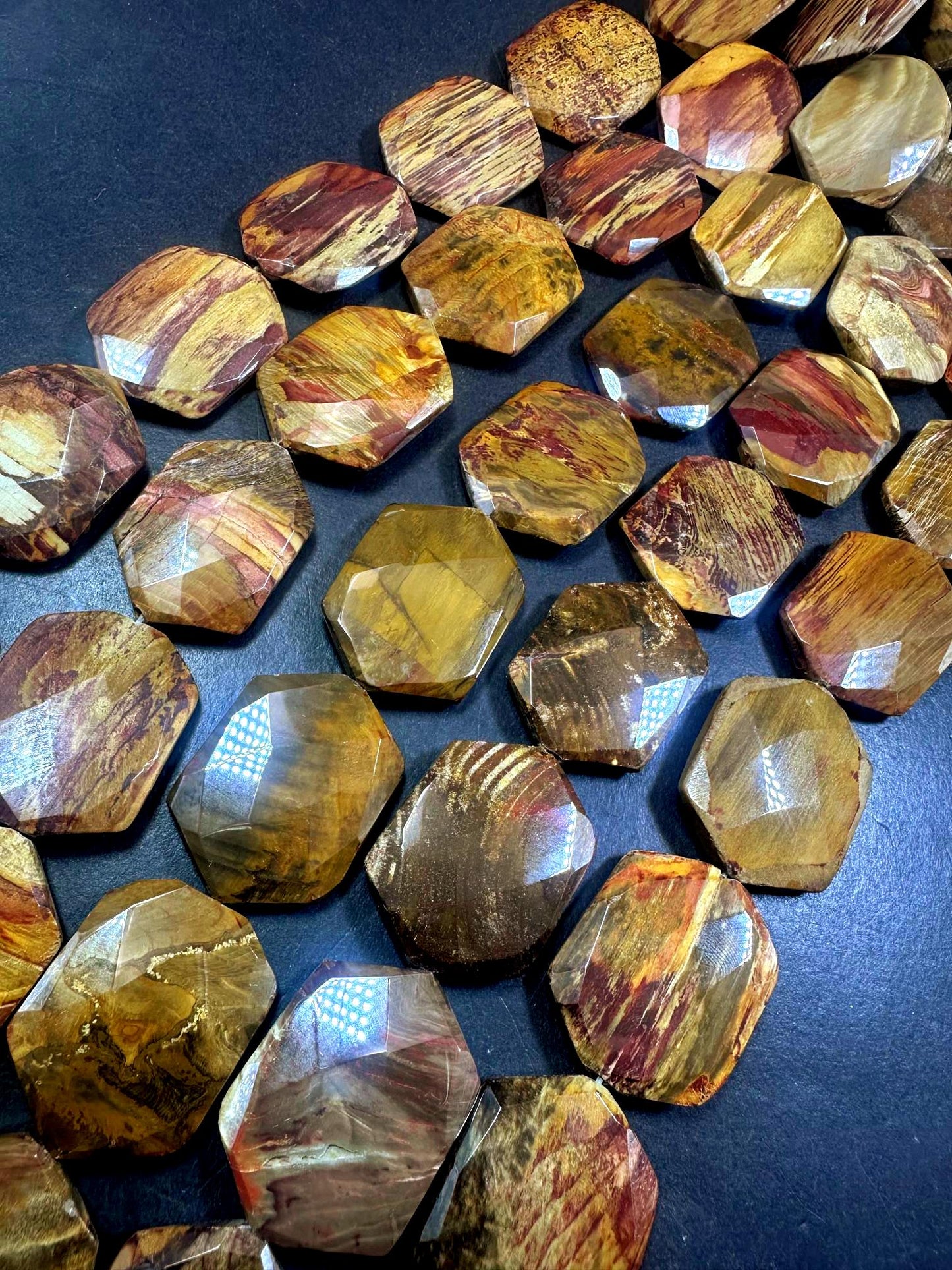 100% Natural Mookaite Faceted Elongated Hexagon Shape Gemstone Pendants, 33x26mm Chestnut Brown Color Excellent Quality, Full Strand 15.5"