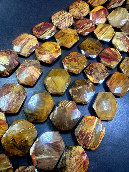 100% Natural Mookaite Faceted Elongated Hexagon Shape Gemstone Pendants, 33x26mm Chestnut Brown Color Excellent Quality, Full Strand 15.5"