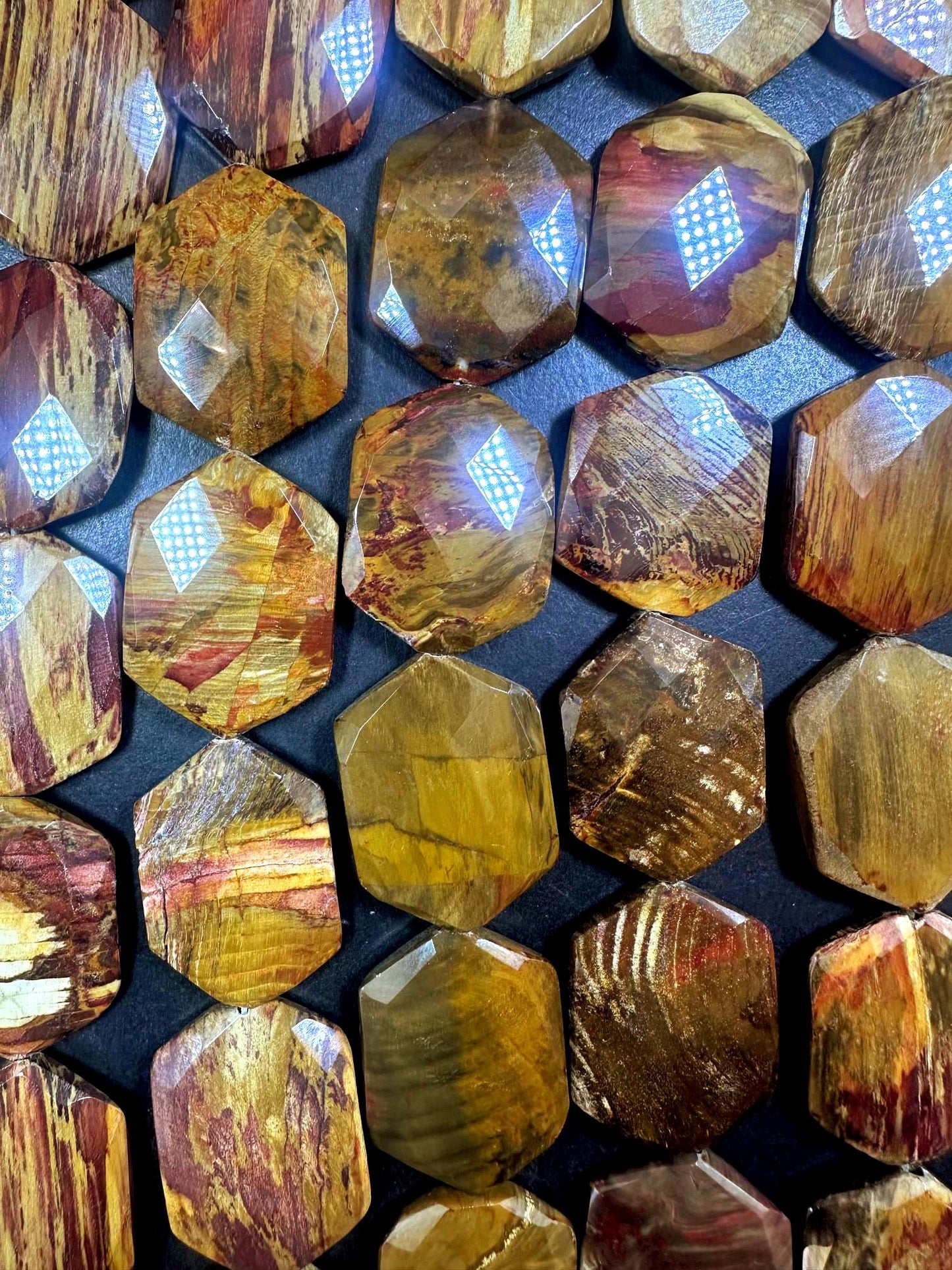 100% Natural Mookaite Faceted Elongated Hexagon Shape Gemstone Pendants, 33x26mm Chestnut Brown Color Excellent Quality, Full Strand 15.5"
