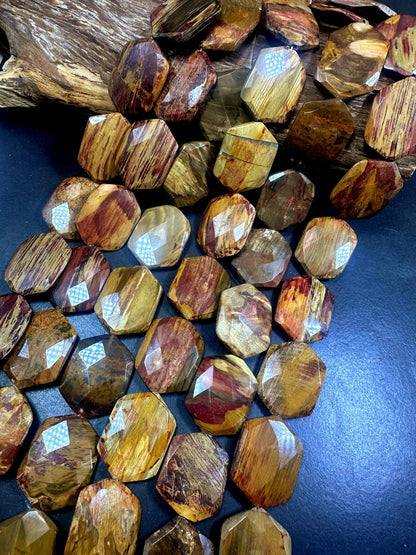 100% Natural Mookaite Faceted Elongated Hexagon Shape Gemstone Pendants, 33x26mm Chestnut Brown Color Excellent Quality, Full Strand 15.5"
