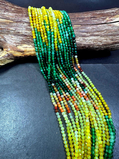 100% AAA Natural Multicolor Quartz Faceted Round Shape Gemstone Beads. 4mm, Green Yellow Orange Clear Pattern, Great Quality 15.5"