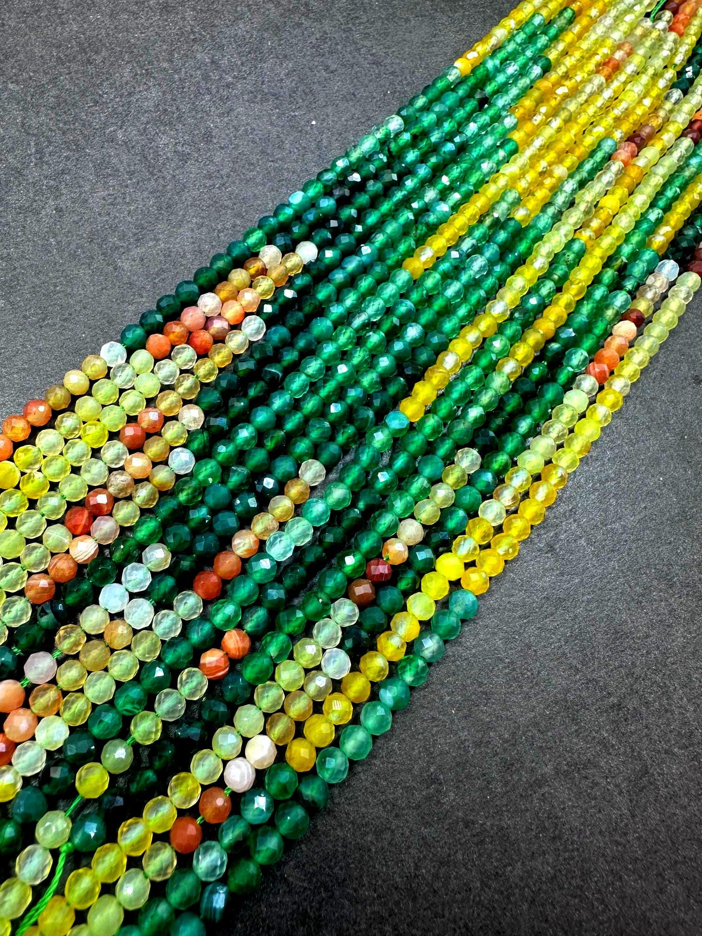100% AAA Natural Multicolor Quartz Faceted Round Shape Gemstone Beads. 4mm, Green Yellow Orange Clear Pattern, Great Quality 15.5"