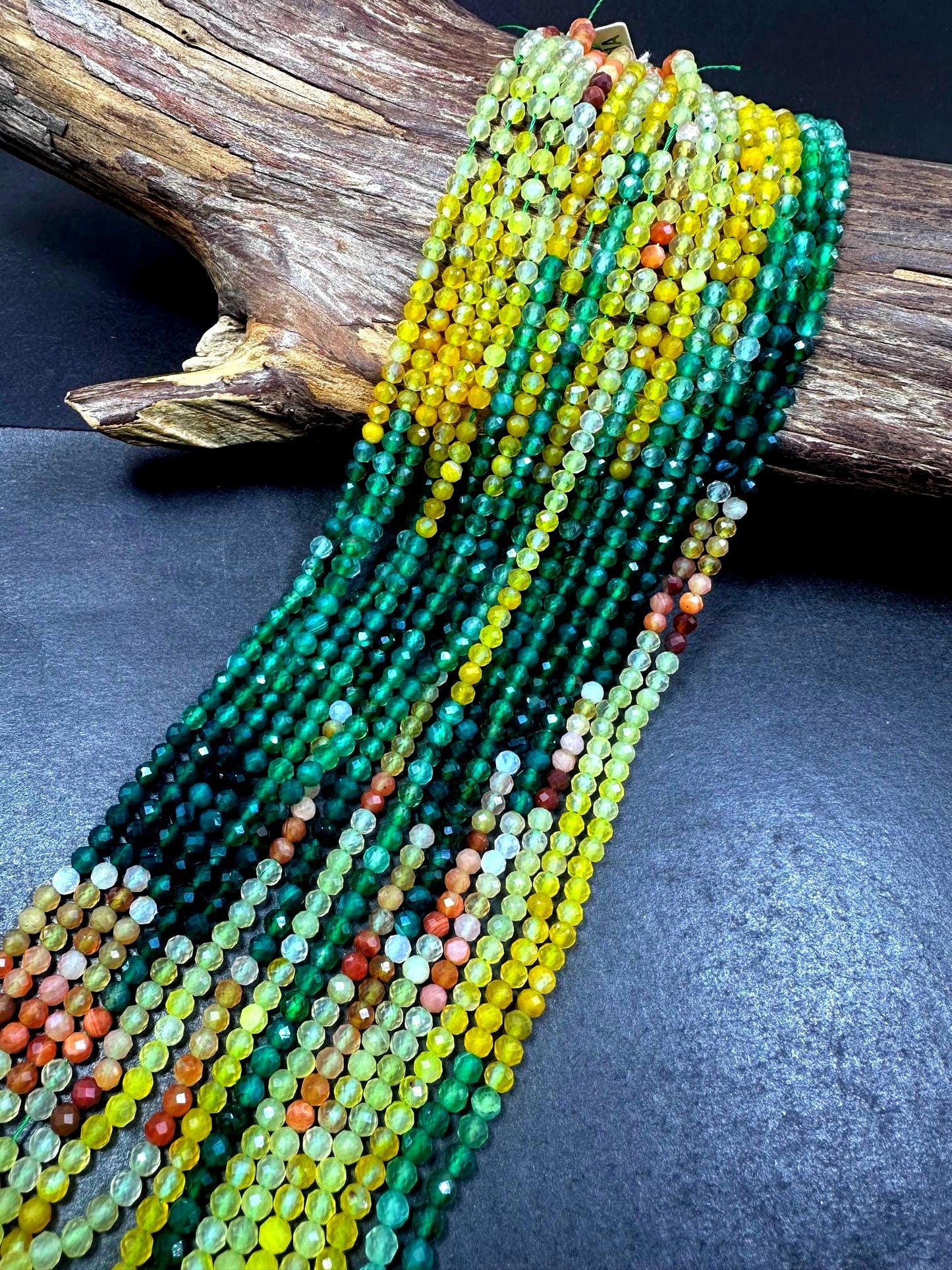 100% AAA Natural Multicolor Quartz Faceted Round Shape Gemstone Beads. 4mm, Green Yellow Orange Clear Pattern, Great Quality 15.5"
