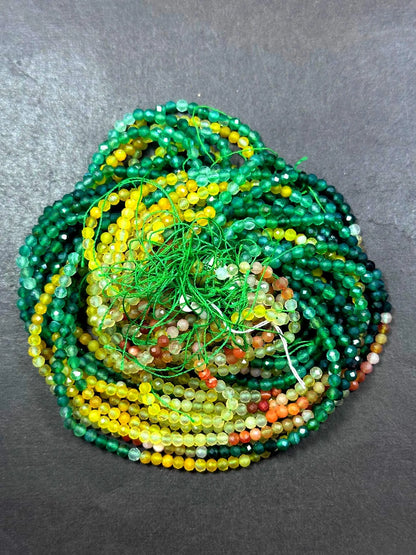 100% AAA Natural Multicolor Quartz Faceted Round Shape Gemstone Beads. 4mm, Green Yellow Orange Clear Pattern, Great Quality 15.5"