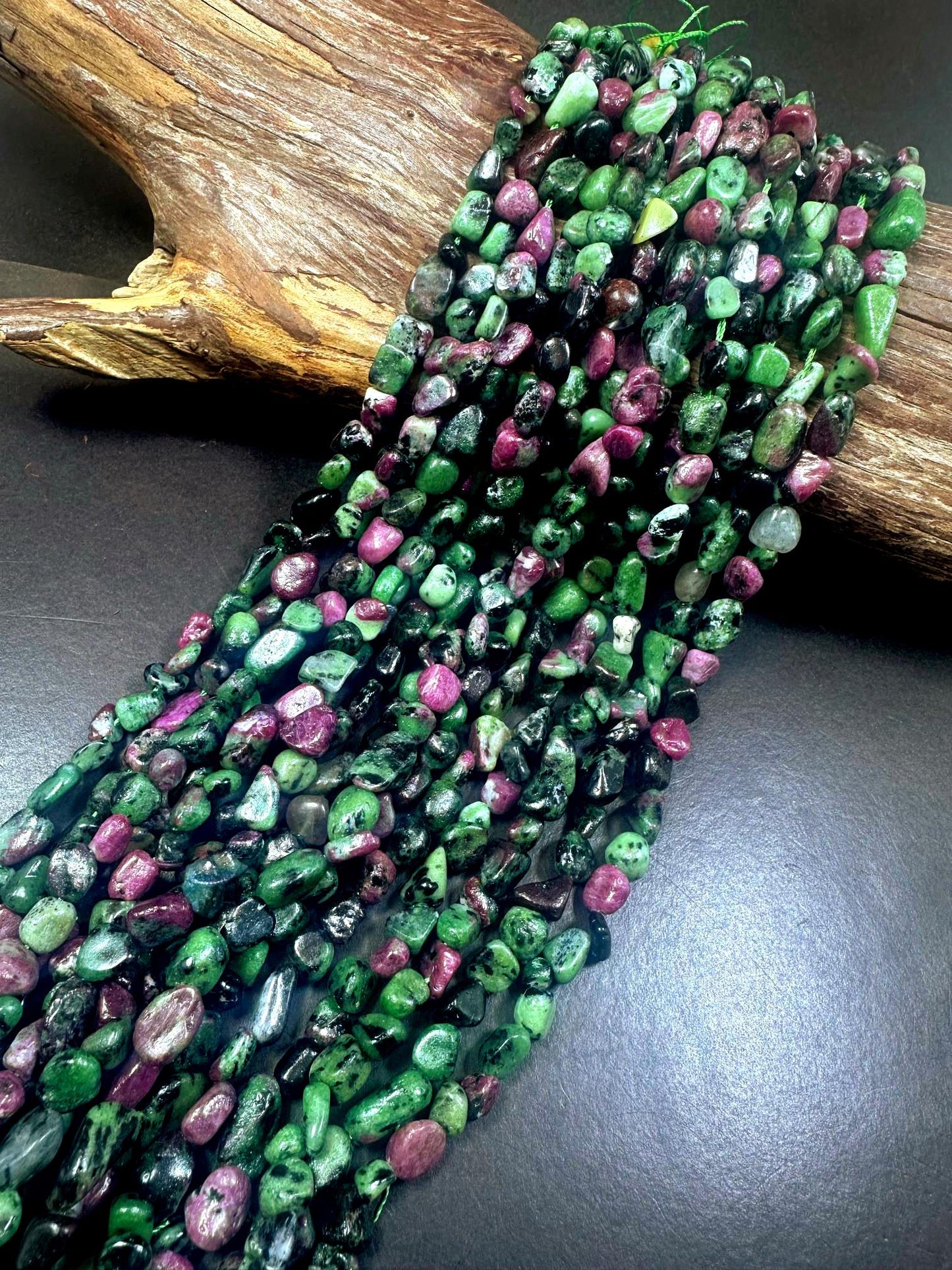 100% Ruby Zoisite Nugget Shape Gemstone Beads, Ruby Red and Green, Great Quality 15.5" Strand