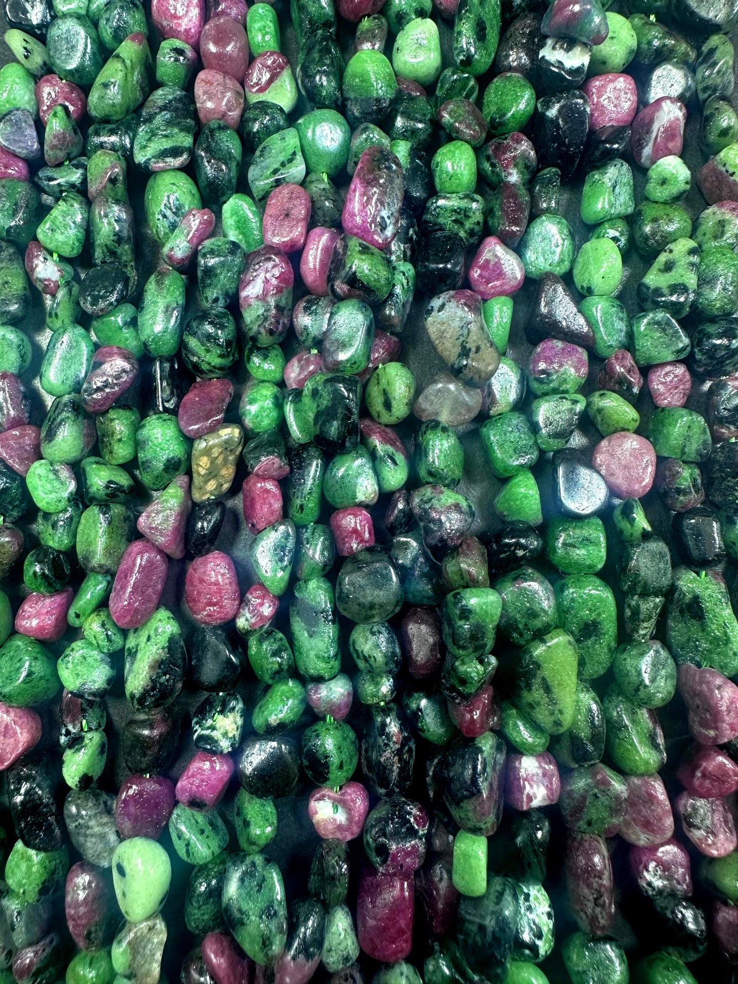 100% Ruby Zoisite Nugget Shape Gemstone Beads, Ruby Red and Green, Great Quality 15.5" Strand